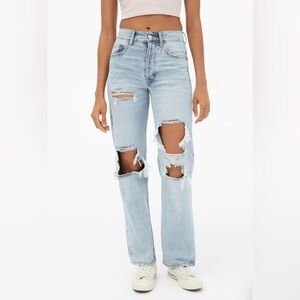 Aeropostale Light Blue Distressed Straight Leg Jeans
